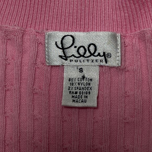 Vintage Lilly Pulitzer Cable Knit Sweater Pink V-Neck Pullover Preppy Small VTG - Picture 2 of 8